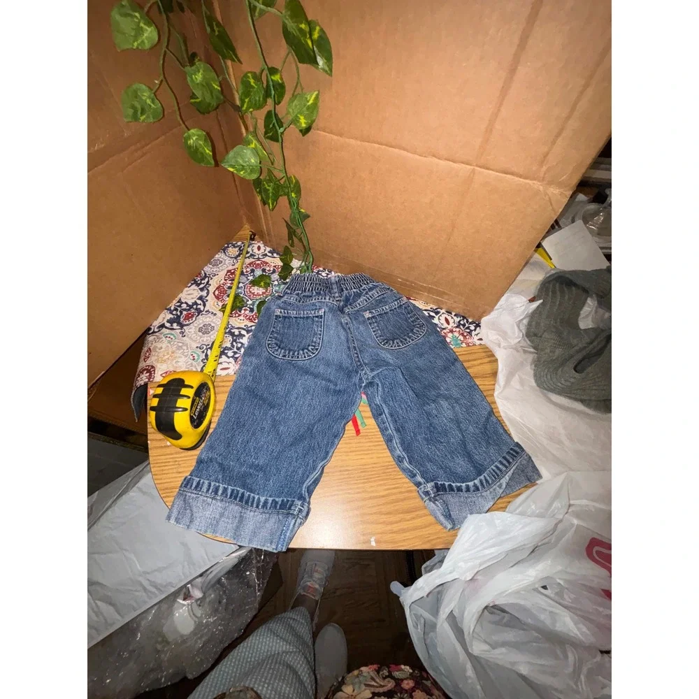OshKosh Bgosh Toddler Girls 3T Floral Embroidered Denim Jeans Ribbon Belt Blue